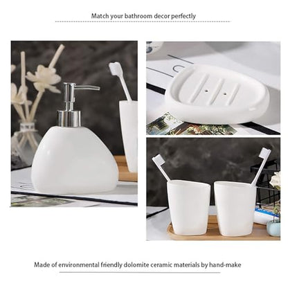 White Ceramic Bathroom Accessory Set, Bathroom Vanity Countertop Set, Bathroom Soap Dispenser and Toothbrush Holder Set Complete, 2 Tumbler Cup, Soap Dish, 5 Pieces - color: A-white* 5 Pieces