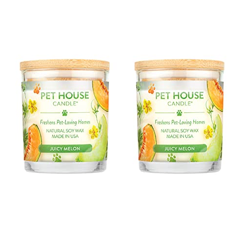 Pet House Candles, Natural Plant-Based, Long Lasting Candles for Pet Odor, 60 Hour Burn Time - Juicy Melon, 9 oz, 2 Pack - color: Juicy Melon, size: Pack of 2