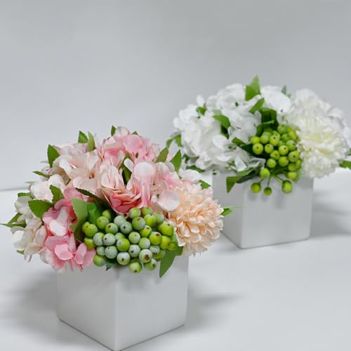 LADADA Flower in Ceramic vase, Artificial Hydrangea Flower Arrangement and vase Home Decoration Artificial Flower (White) - color: White Hydrangea