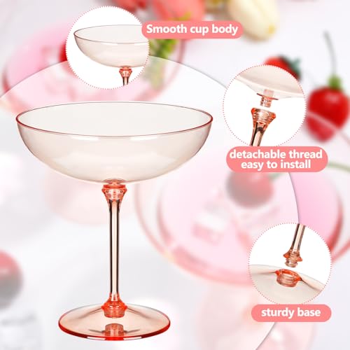 LemonRoad 24 Pcs Plastic Coupe Glasses 9 oz Disposable Martini Glasses for Cocktails, Champagne, Desserts and Espresso, Drinkware Set for Weddings, Birthday Parties, Home Bars (Champagne Powder) - color: Champagne Powder