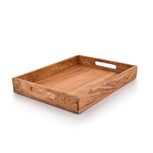 |Wooden Rectangular Serving Tray, Wood Plate, Tea/Drink Platter, Dinner Serving Tray, Snack Tray |Size_16" x 12" x 2” |Home Restaurants Coffee, Food, Breakfast, Dinner Décor
