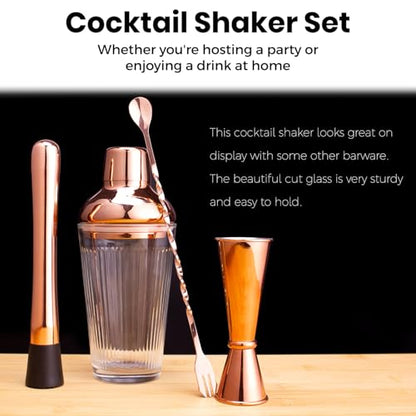 Cocktail Shaker Set - Bartender Shaker Kit with Mixing Tools & Stainless Steel Strainer, Premium Bar Tool Set for Crafting Martinis & Whiskey Cocktails (Rosegold) - color: Rose Gold Set