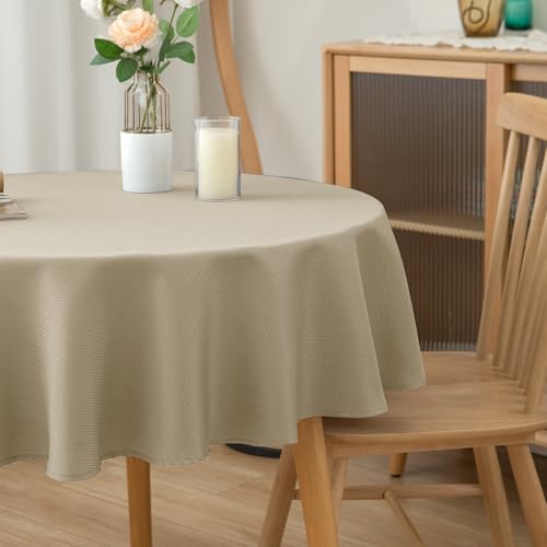Biscaynebay Textured Fabric Round Tablecloths 70", Natural Water Resistant Table Cloth Circle Folding Table Covers for Dining, Kitchen, Wedding, Parties etc. Machine Washable - color: Natural, size: 70" (Round)