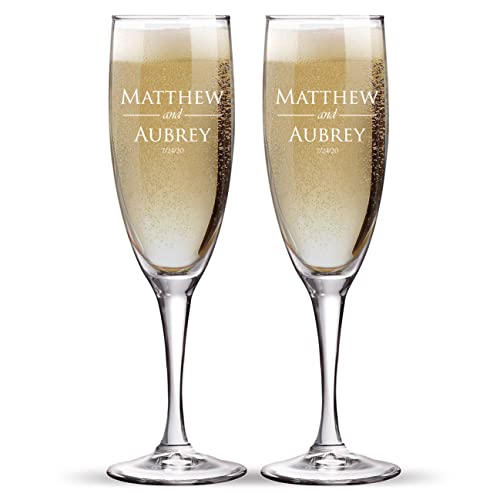 Set of 2 Personalized Wedding Champagne Flutes- Mr and Mrs Design - Engraved Champagne Glasses for Bride and Groom Flutes for Wedding - color: Wedding-06, style: Only Glasses