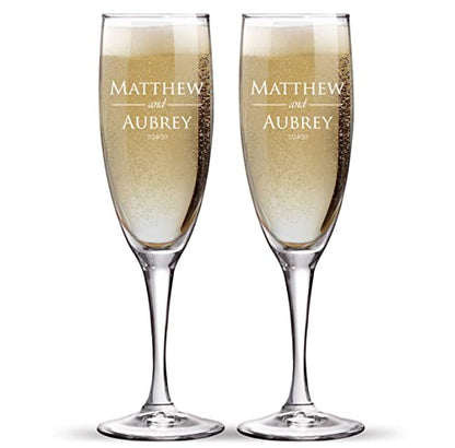 Set of 2 Personalized Wedding Champagne Flutes- Mr and Mrs Design - Engraved Champagne Glasses for Bride and Groom Flutes for Wedding - color: Wedding-06, style: Only Glasses