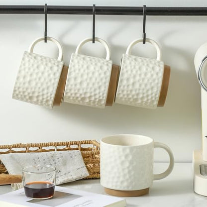 Nihow 16OZ Stackable Coffee Mug Set, Large Ceramic Coffee Mug Set of 4,Coffee Cup Set for Cappuccino/Latte/Cocoa,Dishwasher & Microwave Safe, Matte White - color: Matte White, size: 16 oz Without Stand