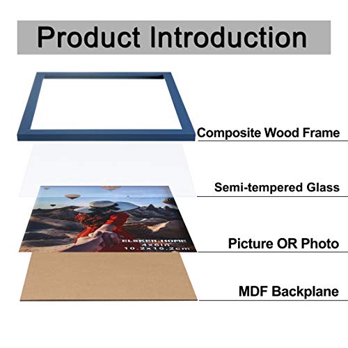 ELSKER&HOME 4x6 Picture Frame Navy Blue Glass 6Pack | Sturdy Wood Composite Photo Frame - Semi-tempered Glass - Includes Hanging Hardware and Desktop Easel - color: Blue 6P, size: 4x6