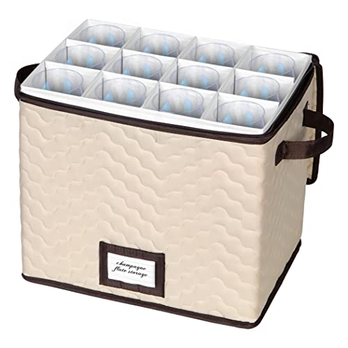 Wine Glass Storage Box with Dividers, Holds 12 Champagne Flute 3" Wide | Stemware Storage Case, Protects Fine China, Durable Quilted Microfiber, Carry Handles, Ideal for Champagne Flute - size: Champagne Flute, style: 1 Pack