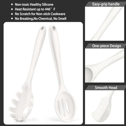 P&P CHEF White Kitchen Utensils, Silicone Cooking Utensil Set of 7 | Soft Spatula for Nonstick Cookware, Slotted Turner, Soup Ladle, Pasta Server, Spoon for Cooking, Dishwasher Safe & Heat Proof - color: White