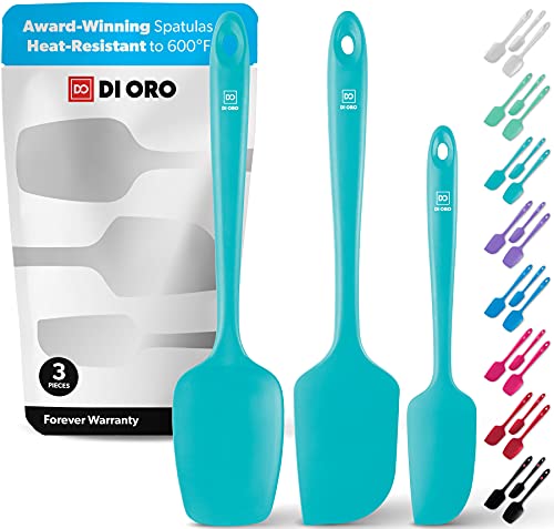 DI ORO Silicone Spatula Set - 600F Heat Resistant, 3-Pc Teal | Rubber scraper won't scratch nonstick pans; For baking, cooking, mixing, and frosting; BPA-free and dishwasher safe - color: Teal
