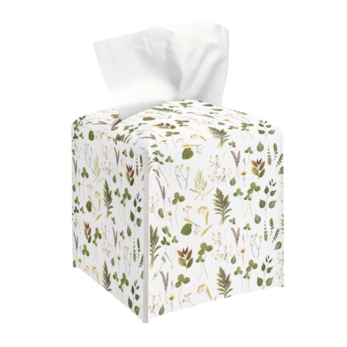 Leaves Tissue Box Cover, Green Tissue Holder Square - color: Leaves-3