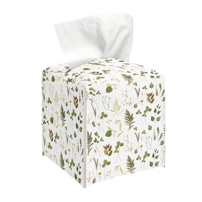 Leaves Tissue Box Cover, Green Tissue Holder Square - color: Leaves-3