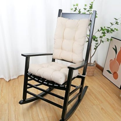 BUYUE Chair Cushion Set for Rocking Chair, Back Pillow & Seat Cushion with Ties, Original Woven Fabric Non-Slip Chair Pads for Elderly Sitting, Beige - color: Beige