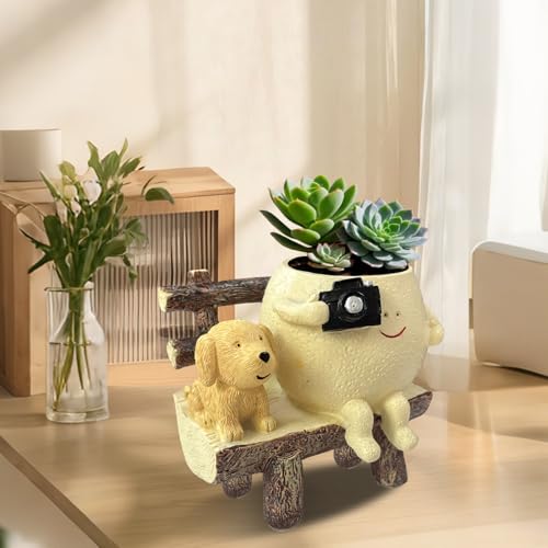 Cute Unique Resin Smiley Face Plant Pot Funny Head Planter for Indoor Flower, Succulent