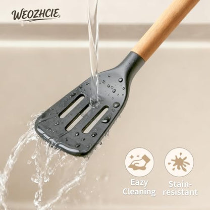 Silicone Cooking Utensil Set,12 PCS Cooking Kitchen Utensils Set, Nonstick Kitchen Utensils 446°F Heat-Resistant Cookware Kitchen Tools of Spoon,Brush,Whisk,Spatula,Turner Tongs (Gray) - color: Gray