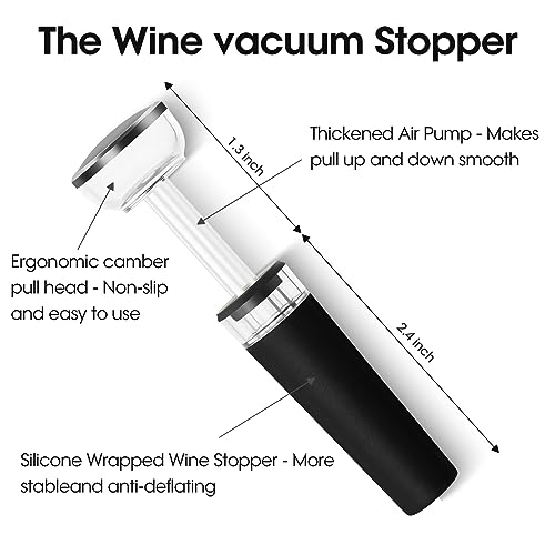 Beneno Wine Opener with Silicone Wine Vacuum Stopper, Matte Black | Durable Solid Zinc Alloy Body, Upgraded Precise Sharp-Edged Screw, Ergonomic Non-Slip Grip Wing Handle, Leak Proof Stopper - color: Matte Black