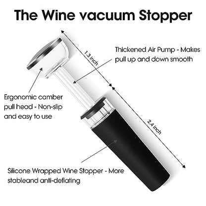 Beneno Wine Opener with Silicone Wine Vacuum Stopper, Matte Black | Durable Solid Zinc Alloy Body, Upgraded Precise Sharp-Edged Screw, Ergonomic Non-Slip Grip Wing Handle, Leak Proof Stopper - color: Matte Black