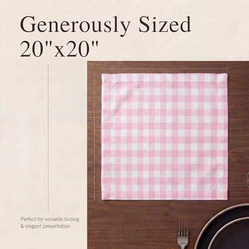 Urban Villa Cloth Napkins Cotton 12x12 (Set of 12) Pink/White - color: 017 Pink/White Checks, size: 20" x 20" (Set of 12)