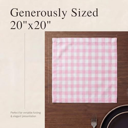 Urban Villa Cloth Napkins Cotton 12x12 (Set of 12) Pink/White - color: 017 Pink/White Checks, size: 20" x 20" (Set of 12)