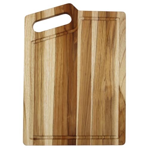 EcoDecors Teak Cutting Board 18x14 with Juice Groove & Handle | Wood cutting board with juice groove catches meat and fruit juices, making it an ideal carving board for kitchens. - color: Corner Handle, size: 18"L x 14"W