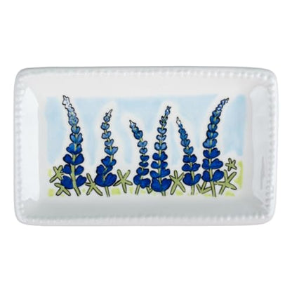 Blue Bonnet Trinket Tray - 6" x 3.5" Floral Design Dish for Small Treasures, Individually Hand-Painted Decorative Holder for Jewelry, Keys, Coins and More, Key Bowl Catch All Trays - style: Blue Bonnet