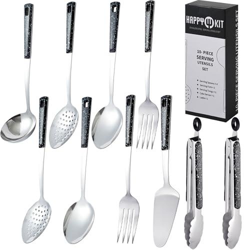 Stainless Steel Metal Serving Utensils Set | of Serving Spoons,Slotted Spoons,and Serving Tongs,serving fork,cake server,for Buffet,Soup,Rice,Commercial & Home Kitchen - color: 10 pack Serving Sets