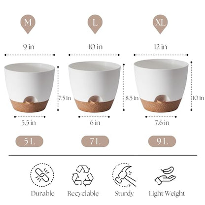 TYMENSH Plant Pots 12/10/9 Inch Set of 3, Self Watering Planters with Drainage Holes and Water Reservoir, Heavy Duty Plastic Flower Pots for Indoor Outdoor Plants, White