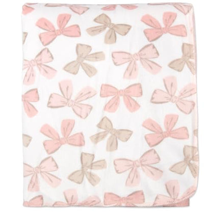Baby Essentials Sherpa Fleece Baby Blanket 35x30 – Super Soft, Warm Reversible Baby Blankets for Newborns, Infants, Toddlers, and Nursery - color: Bow Print