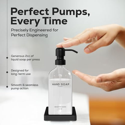 Glass Hand and Dish Soap Dispenser Set by Brighter Barns - Kitchen Soap Dispenser Set with Tray, Stainless Steel Pump - Glass Bottles for Sink - Black Kitchen Accessories for Home, Hotel, Gift (Clear) - color: Clear Hd