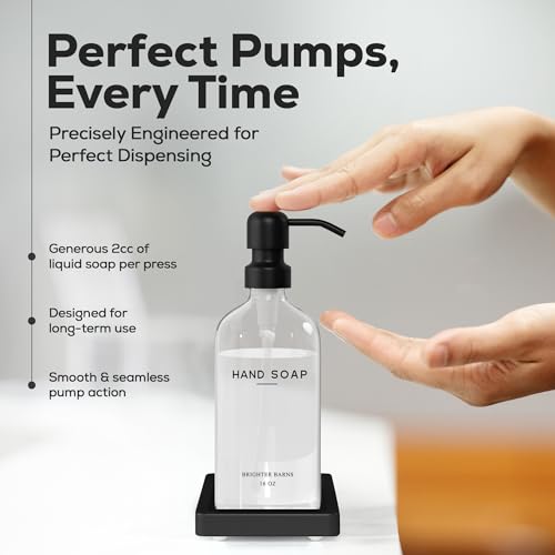 Glass Hand and Dish Soap Dispenser Set by Brighter Barns - Kitchen Soap Dispenser Set with Tray, Stainless Steel Pump - Glass Bottles for Sink - Black Kitchen Accessories for Home, Hotel, Gift (Clear) - color: Clear Hd