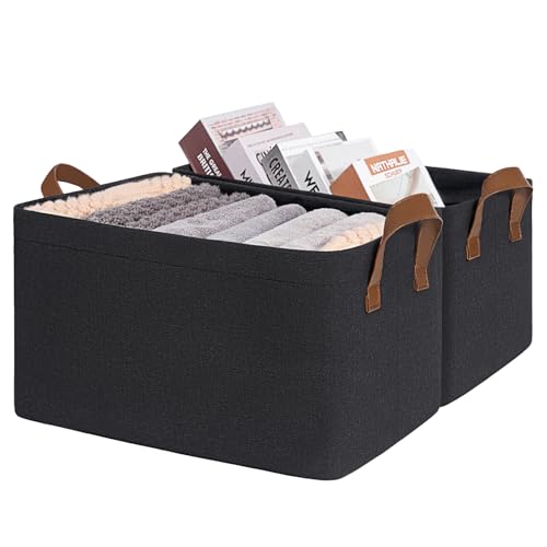 CHICVITA 20L Fabric Storage Bins with Handles, Metal Frame, 2-Pack, Black | 14 ¾" L x 10 ¼" W x 8 ¼" H, Clothes, Towels, Toys & Books Storage, Living Room, Bedroom & Entryway Organization - color: Black, size: 14 ¾" L x 10 ¼" W x 8 ¼" H