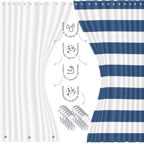 Clara Clark Bathroom Set - Navy Bathroom Accessories Set, Bathroom Sets with Shower Curtain and Rugs, 23PC Shower Curtain Set with Liner, Soap Dispenser, Soap Dish, Toilet Brush Holder, and Trash Can - color: Navy, size: Complete Set + Bath Rugs