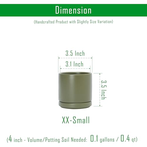 D'vine Dev 2-Pack Ceramic Pots with Saucers, Olive, 3.5 in, 94-V-A-J | Modern Cylinder Design, Glazed Ceramic, Drainage Hole & Saucer Included, High Temperature Fired, Elegant Home Accent - color: Olive, size: 3.5 Inch