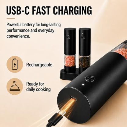 Automatic Electric Salt And Pepper Grinder Set Rechargeable Pepper Shakers | Electric Salt And Pepper Mill with Adjustable Coarseness, Upgraded large capacity, Kitchen Appliances Gifts for Women Men
