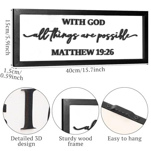 Ripeng 3D with God All Things Are Possible Sign Wooden Entryway Hallway Decor, Above Door Modern Boho Plaque Bible Verse Christian Wall Art Decor for Family Living Room Bedroom, 15.7" x 5.9" - style: with God All Things Are Possible