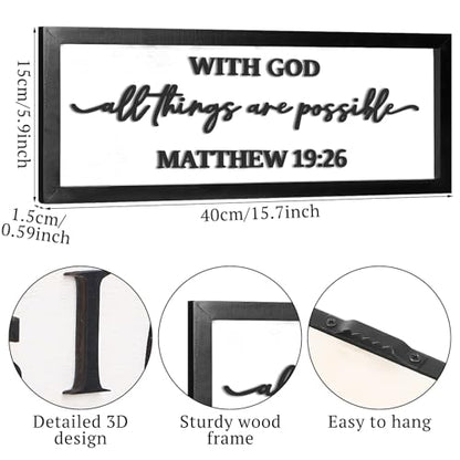 Ripeng 3D with God All Things Are Possible Sign Wooden Entryway Hallway Decor, Above Door Modern Boho Plaque Bible Verse Christian Wall Art Decor for Family Living Room Bedroom, 15.7" x 5.9" - style: with God All Things Are Possible