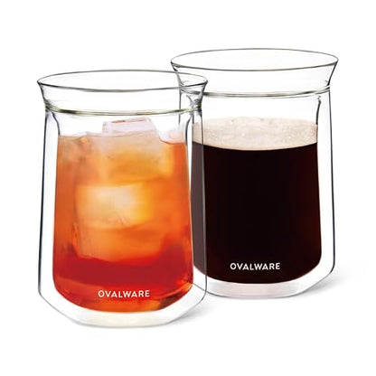 ovalware Double Wall Single Lip Insulated Glass Cup, Set of 2 (12oz / 350ml) - Borosilicate Glass For Coffee, Tea, Whiskey, Cocktails & All Beverages - Minimalistic & Durable Double-Wall Drinking Mug - size: 11.8 Ounces
