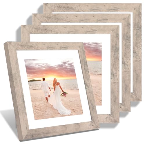 iRahmen 10x10 Picture Frame Set of 4 with High Definition Glass, Smoke Gray Frames Display 8x8 Picture with Mat or 10 x 10 Without Mat, Wood Square Photo Frame for Wall Mount and Tabletop Display - color: Smoke Gray, size: 10X10