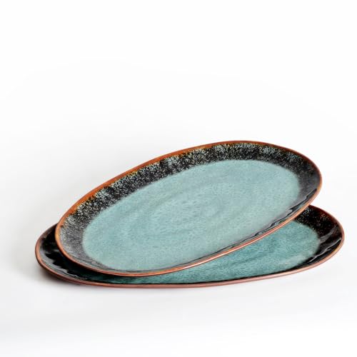 2 Piece Melamine Serving Tray, 19" Serving Food Platter for Entertaining,Dinnerware Sets,Serving Tray,Melamine Plates,Party, Meat, Dessert, Unbreakable, Dishwasher Safe, BPA Free (Oval Platter)