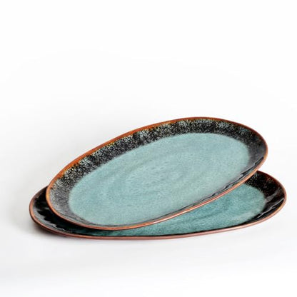 2 Piece Melamine Serving Tray, 19" Serving Food Platter for Entertaining,Dinnerware Sets,Serving Tray,Melamine Plates,Party, Meat, Dessert, Unbreakable, Dishwasher Safe, BPA Free (Oval Platter)