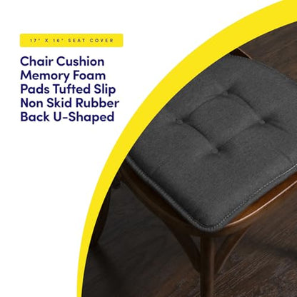Sweet Home Collection Chair Cushion Memory Foam Pads Tufted Slip Non Skid Rubber Back U-Shaped 17" x 16" Seat Cover, 2 Count (Pack of 1), Charcoal - color: Charcoal Gray, size: 2 Pack, style: Foam Pads
