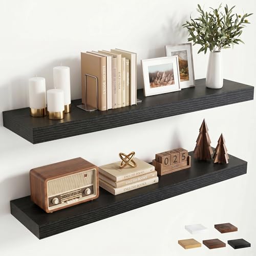 36 inchs Floating Shelves for Wall Mounted Set of 2,Rustic Wood Floating Shelf with Invisible Brackets for Small Bathroom,Bedroom,Living Room,Modern Home Decor -Black - color: Black, size: 36''W x 7.9''D x 1.5''H,Set of 2-MDF