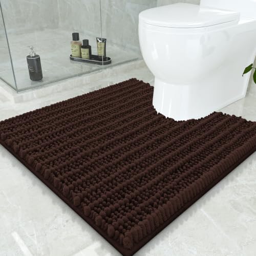 Smiry Bathroom Toilet Rugs U Shaped 24x24, Chenille Bath mats for Toilet | Brown Extra Soft Absorbent Non Slip Rubber Backing Contour Bath Rugs for Toilet, Machine Washable Contoured Bath Mats - color: Brown, size: 24'' X 24''