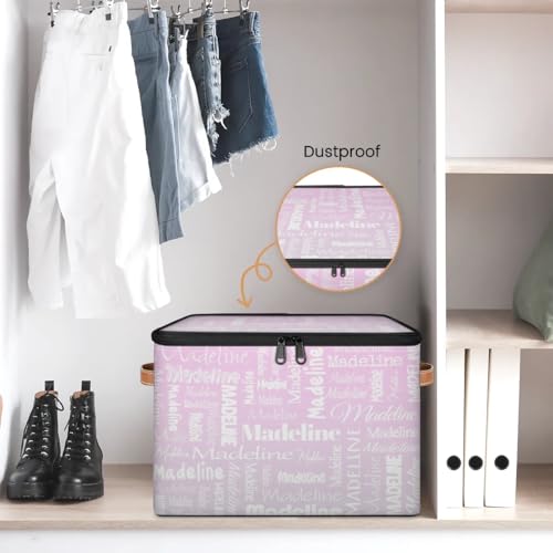 Custom Name Storage Basket, Personalized Keepsake Box,Grey Pink | Foldable Fabric Gradient Large Memory Bin with Handle Lid Lightweight Waterproof Dustproof, 14"L x 10.2"W x 10.4"H - color: Option 12