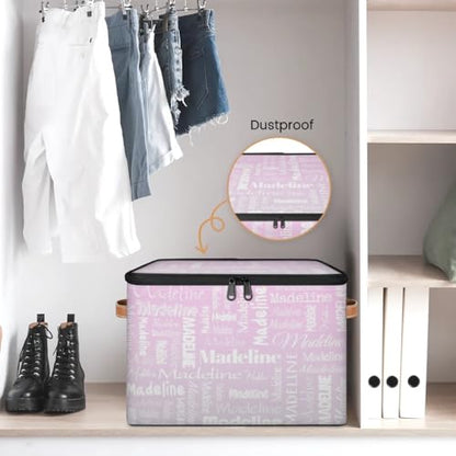 Custom Name Storage Basket, Personalized Keepsake Box,Grey Pink | Foldable Fabric Gradient Large Memory Bin with Handle Lid Lightweight Waterproof Dustproof, 14"L x 10.2"W x 10.4"H - color: Option 12