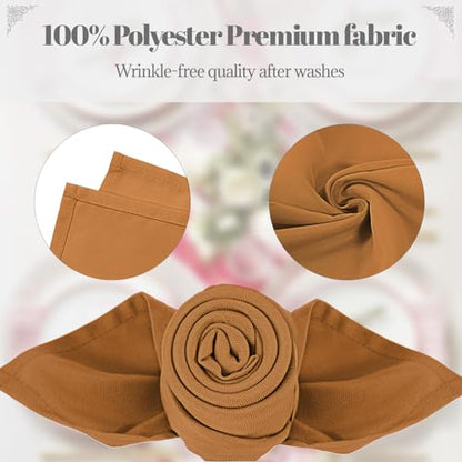 PLOYMONO Gold Brown Cloth Napkins - 8 Pack 17"x17" Polyester Dinner Napkins | Heavy Duty 180 GSM Cloth Napkins with Hemmed Edges - Great for Restaurants, Weddings, Parties, Banquets Dinner - color: Gold Brown
