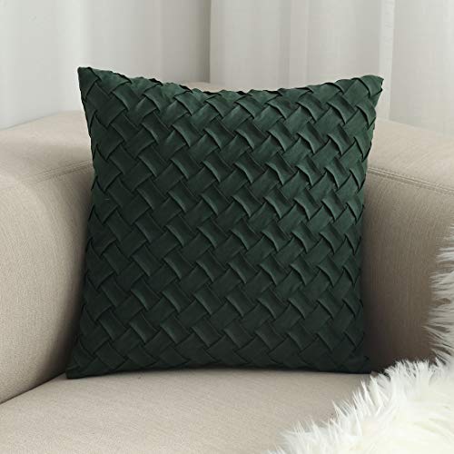vctops Christmas Boho Basket Weave Pattern Decorative Throw Pillow Cover Super Soft Suede Solid Square Accent Cushion Case for Couch Sofa Car (Dark Green,18"x18") - color: Dark Green, size: 18" x 18" (Pack of 1)
