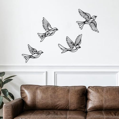 Hnatzu Black Sparrow Metal Bird Wall Art, Set of 4 Flying Birds for Indoor and Garden, Living Room & Kitchen Decor