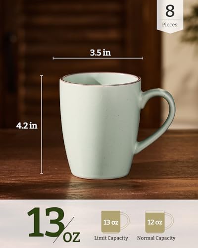 famiware Venus Coffee Mugs Set of 8, 13 oz Ceramic Stoneware Mug Cup Set | Coffee Mug with Handle for Tea, Latte, Cappuccino, Cocoa, Milk, Microwave and Dishwasher Safe, Light Green - color: Light Green, size: 8pcs