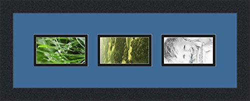 ArtToFrames Collage Photo Frame Double Mat with 3 - 3x5 Openings and Satin Black Frame - color: Liberty Blue, size: 3 - 3x5